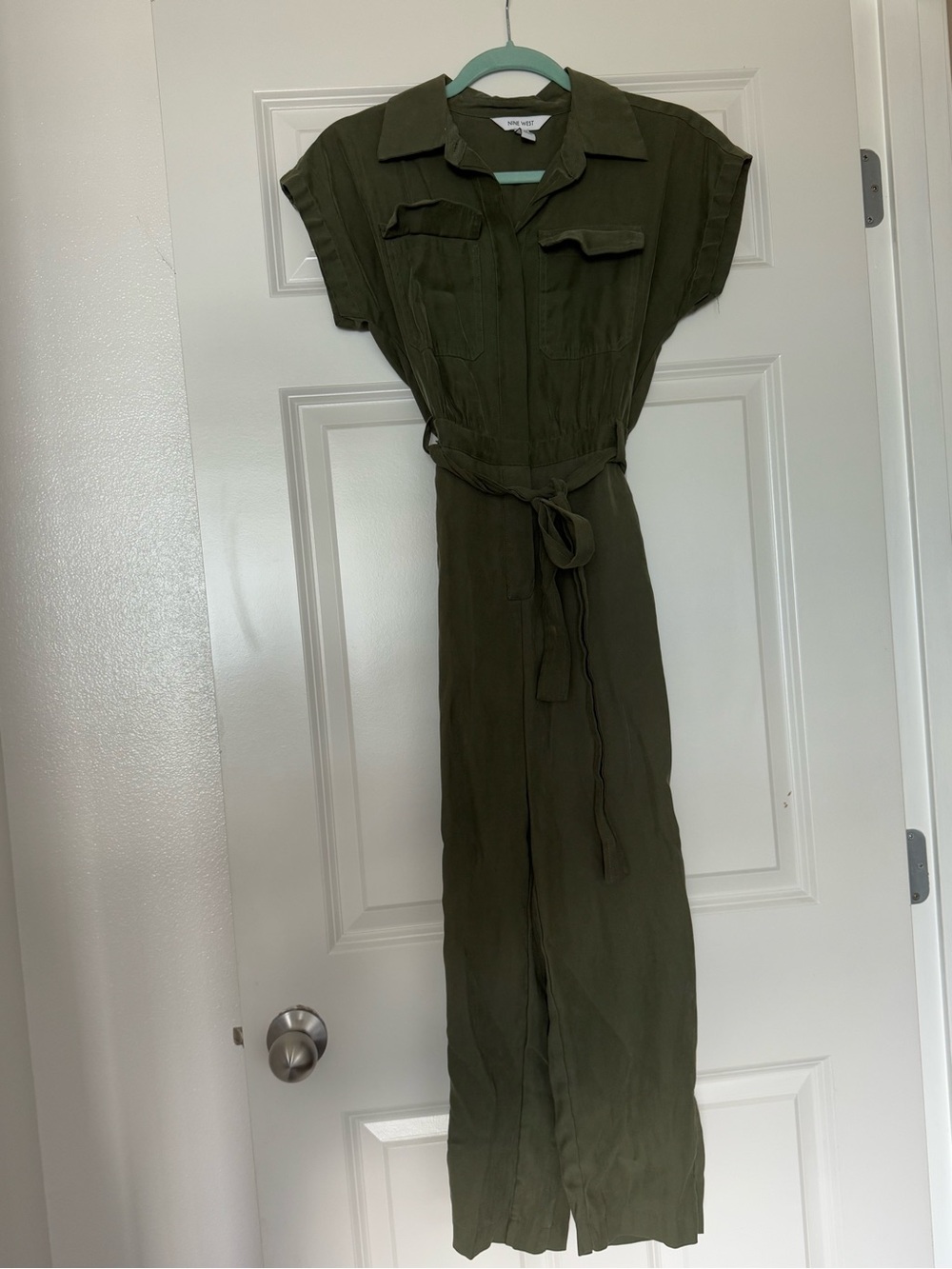 Nine West Olive Green Utility Tie-Waist Jumpsuit
